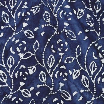 Preview: Viskose Batik einzigartig gefertigt  Blütenranken in Weiß auf Indigoblau